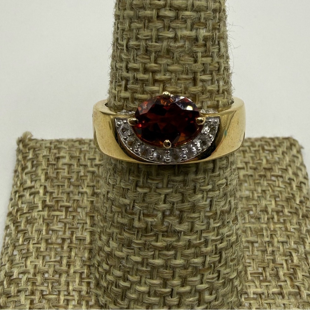 Gold Tone Sterling Silver Garnet CZ Ring 925 Bypass Size 7.75